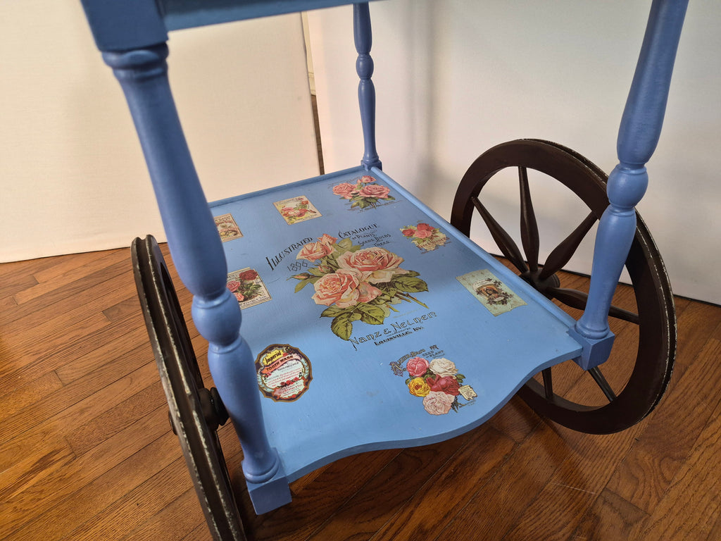 Vintage Wood Tea Cart with Original Wooden Wheels