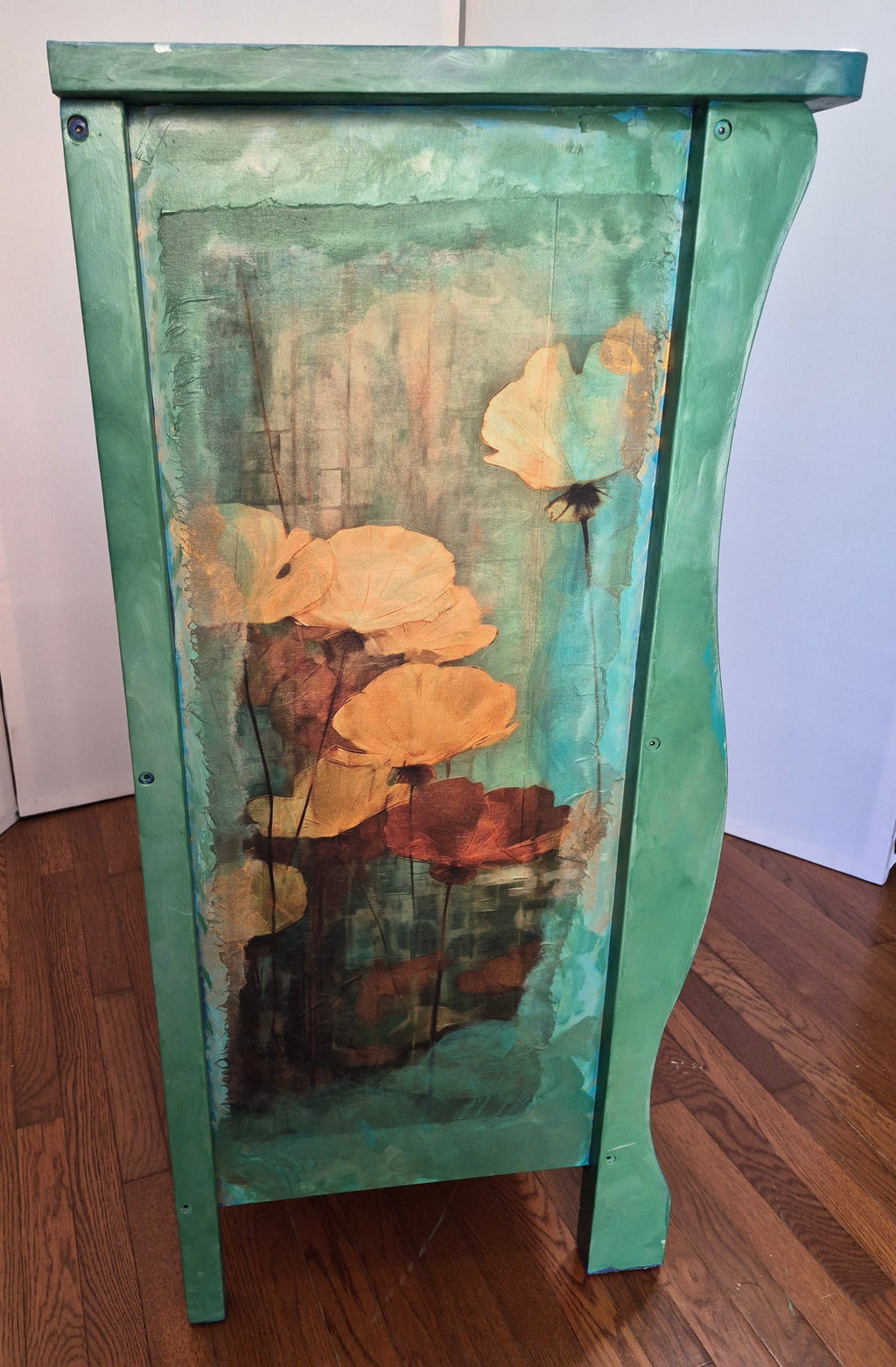 Teal Ginkgo Dresser with Gold Accents