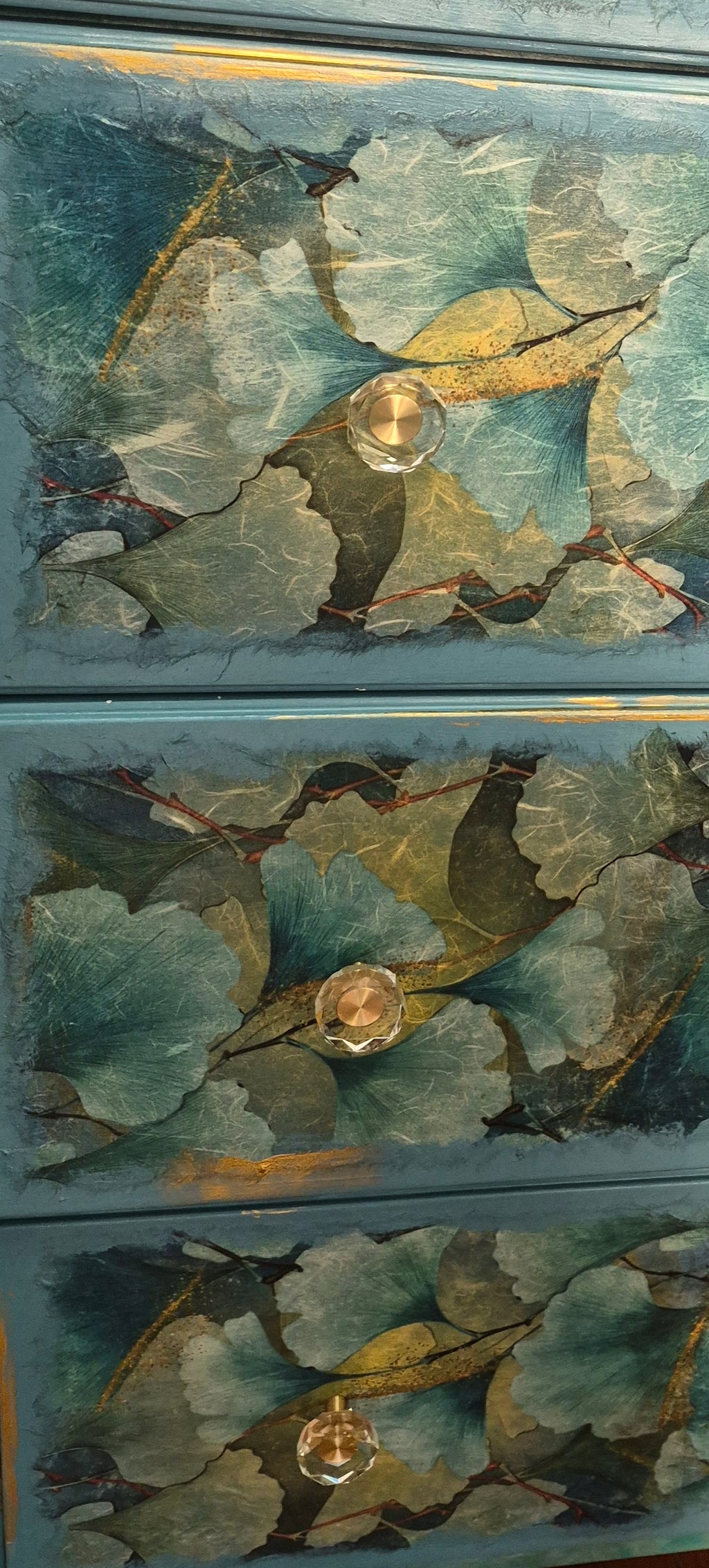 Teal Ginkgo Dresser with Gold Accents