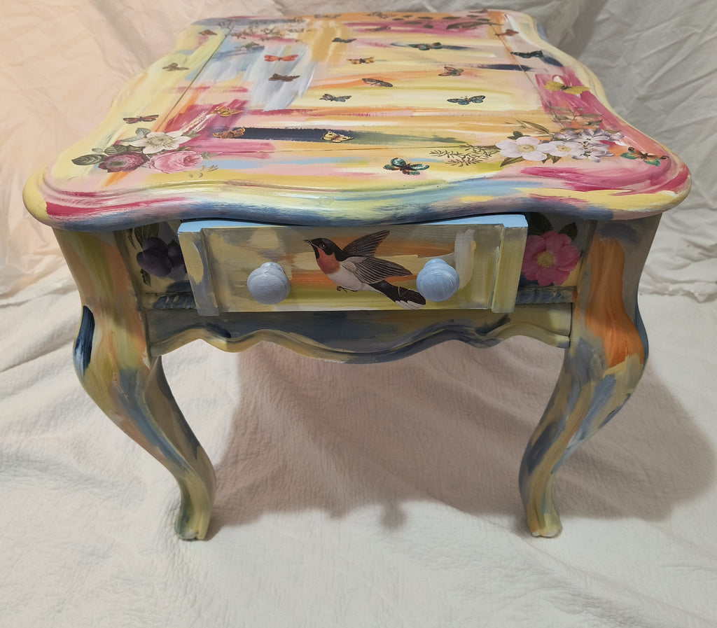 Hand-Painted Children's Activity Table – Multicolor Nature & Floral Motifs