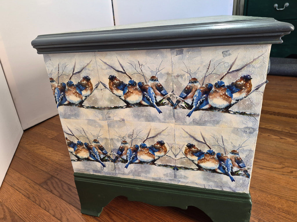 Hand-Painted Cedar-Lined Trunk – Winter Pine & Snow Motifs